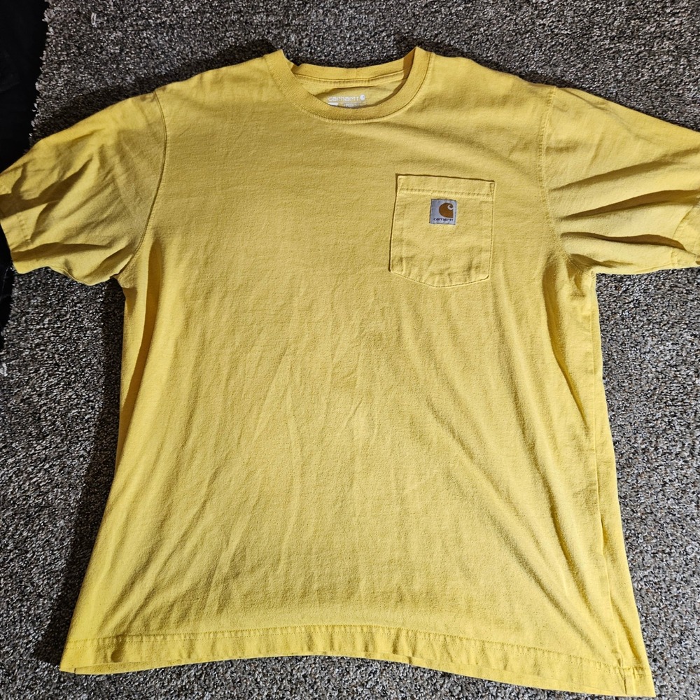 Carhartt K87 Mens Loose Fit Pocket T-Shirt Yellow‎ Large L Cotton Blend Workwear